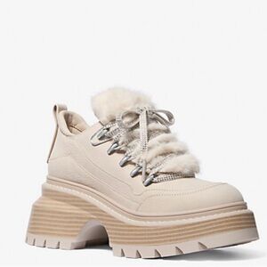 MICHAEL KORS Shiloh Nubuck and Real Fur Platform Bootie/sneaker Size 6M New!